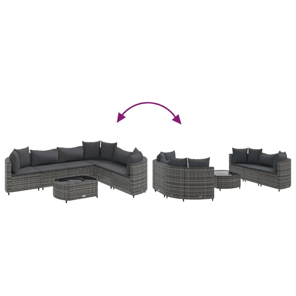 7-delige Loungeset met kussens poly rattan grijs