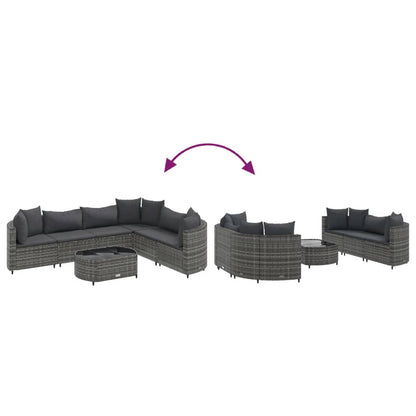 7-delige Loungeset met kussens poly rattan grijs