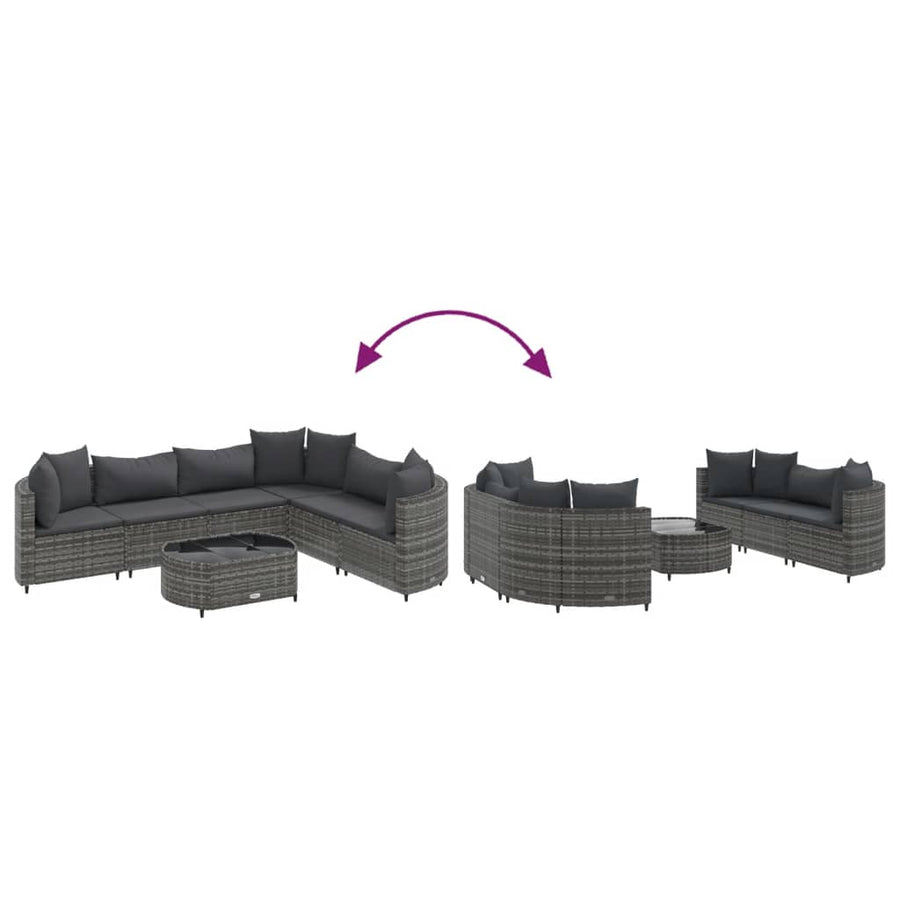 7-delige Loungeset met kussens poly rattan grijs