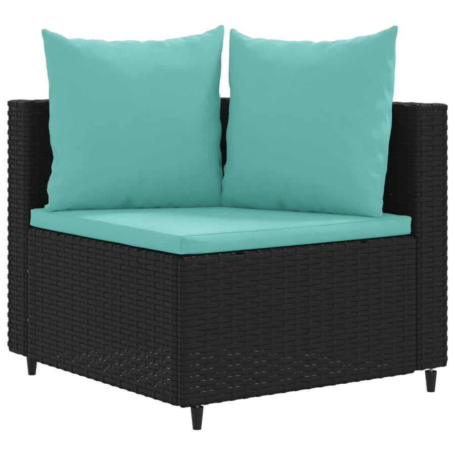 7-delige Loungeset met kussens poly rattan zwart