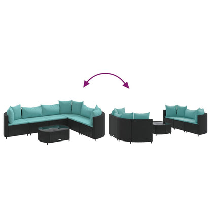 7-delige Loungeset met kussens poly rattan zwart