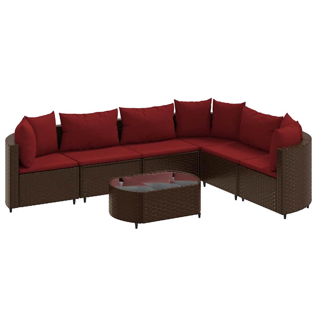 7-delige Loungeset met kussens poly rattan bruin