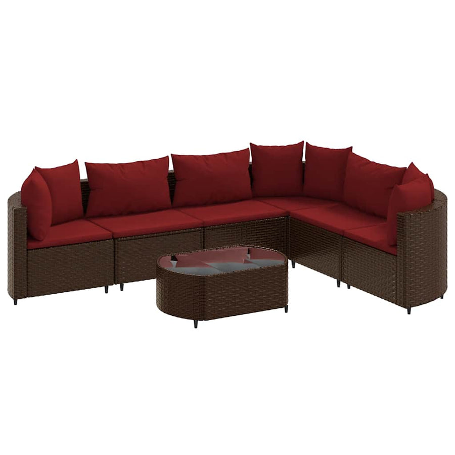 7-delige Loungeset met kussens poly rattan bruin