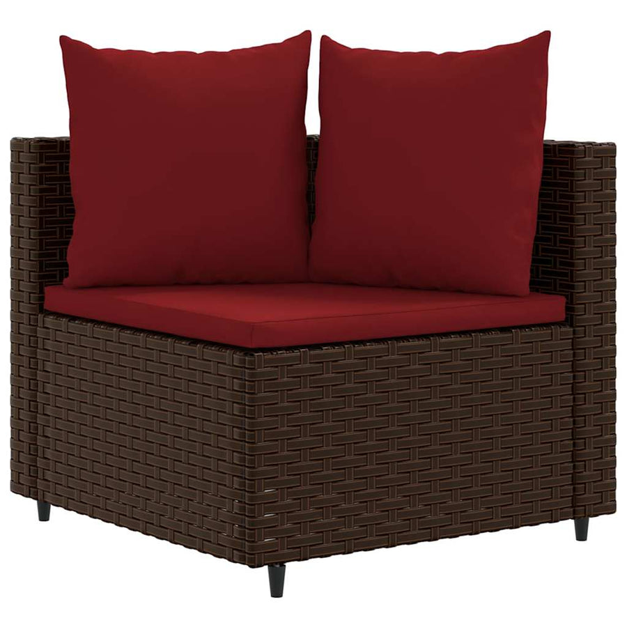 7-delige Loungeset met kussens poly rattan bruin