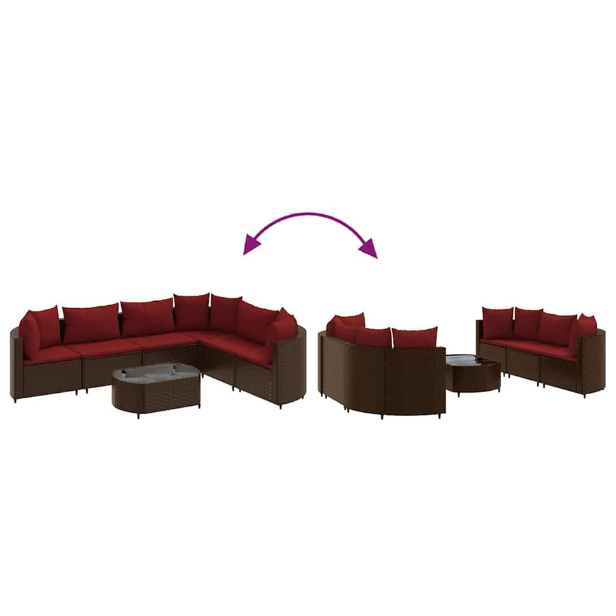 7-delige Loungeset met kussens poly rattan bruin