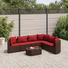 7-delige Loungeset met kussens poly rattan bruin