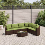 Loungeset 7-delig poly rattan bruin met kussens
