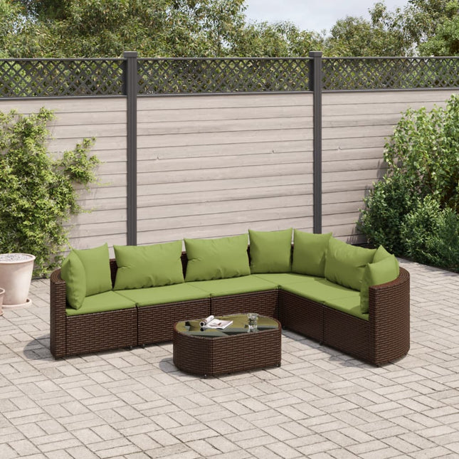 7-delige Loungeset met kussens poly rattan bruin