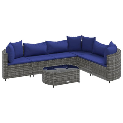7-delige Loungeset met kussens poly rattan grijs