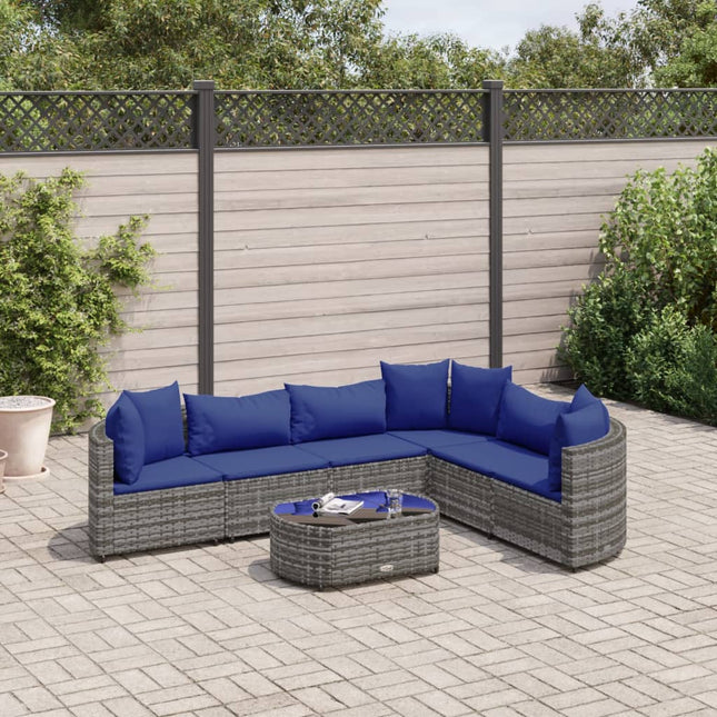 7-delige Loungeset met kussens poly rattan grijs