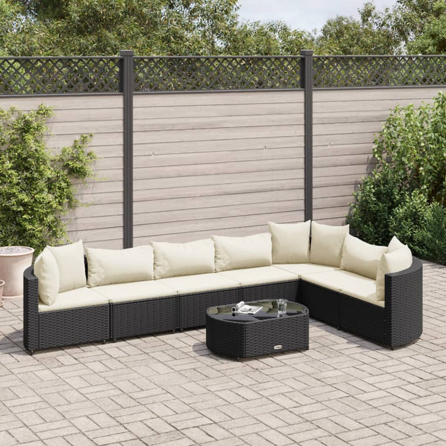 8-delige Loungeset met kussens poly rattan zwart