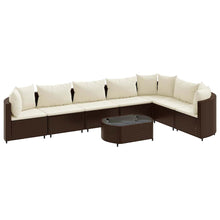 8-delige Loungeset met kussens poly rattan bruin