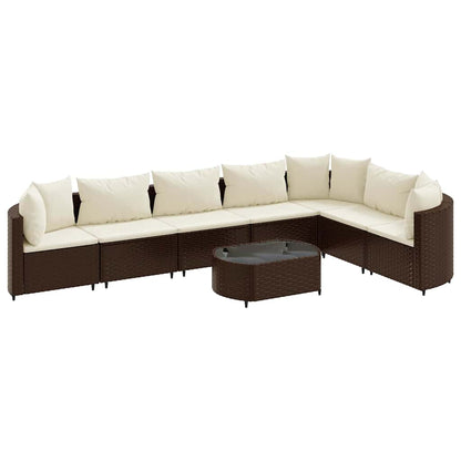 8-delige Loungeset met kussens poly rattan bruin