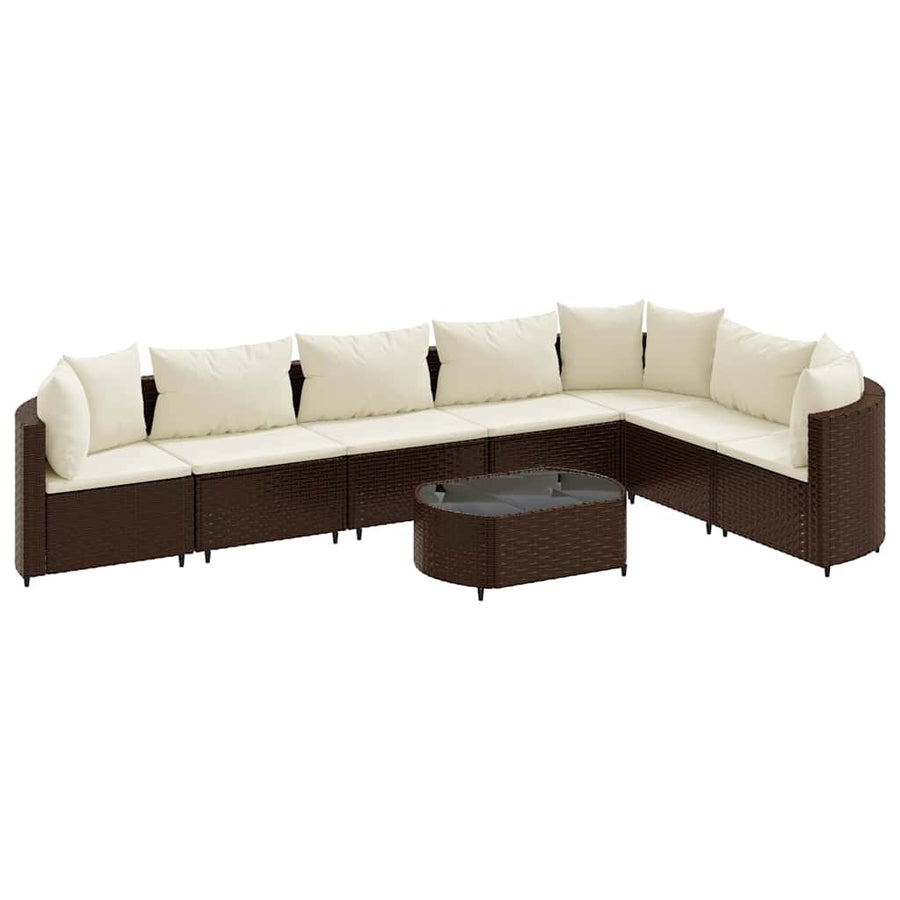 8-delige Loungeset met kussens poly rattan bruin
