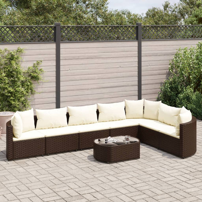 8-delige Loungeset met kussens poly rattan bruin