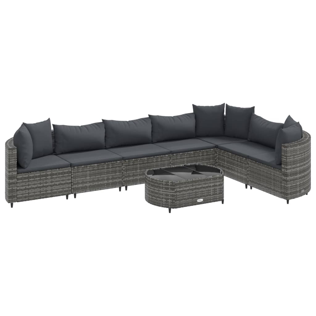 8-delige Loungeset met kussens poly rattan grijs