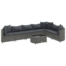 8-delige Loungeset met kussens poly rattan grijs