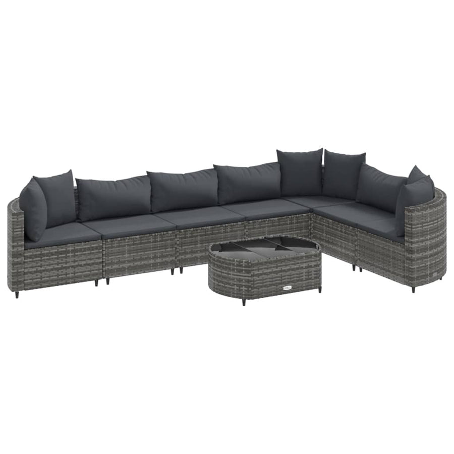 8-delige Loungeset met kussens poly rattan grijs