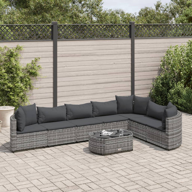 8-delige Loungeset met kussens poly rattan grijs