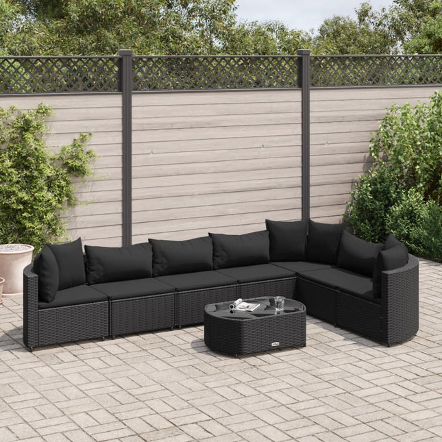 8-delige Loungeset met kussens poly rattan zwart