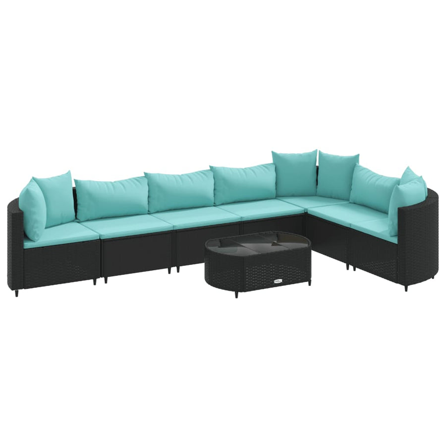 8-delige Loungeset met kussens poly rattan zwart