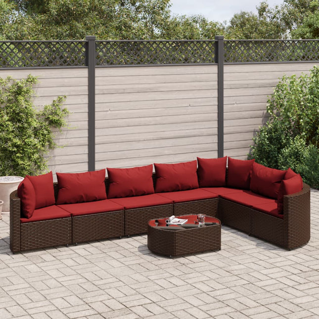 8-delige Loungeset met kussens poly rattan bruin