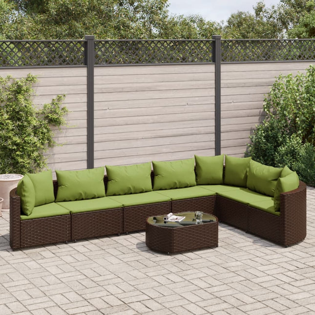 8-delige Loungeset met kussens poly rattan bruin