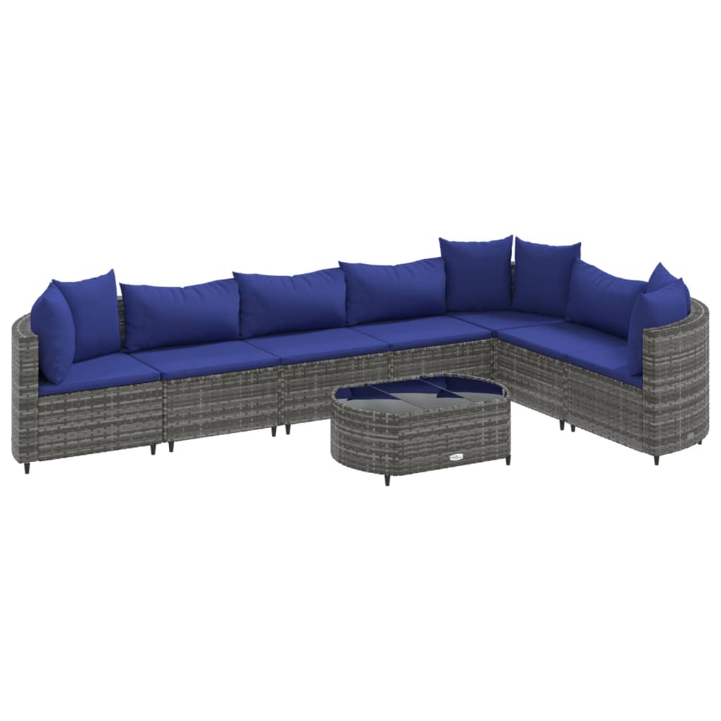 8-delige Loungeset met kussens poly rattan grijs
