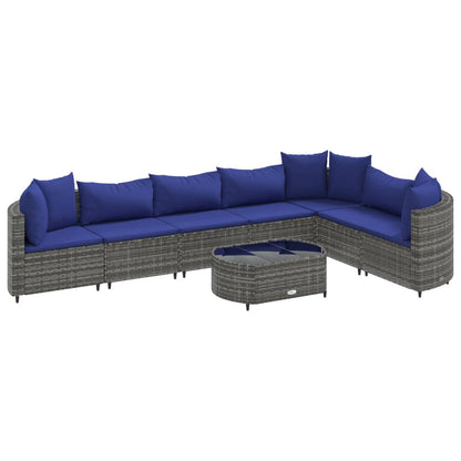 8-delige Loungeset met kussens poly rattan grijs