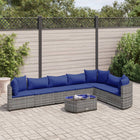 8-delige Loungeset met kussens poly rattan grijs