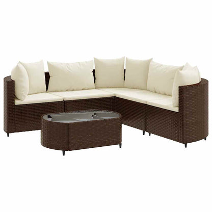 6-delige Loungeset met kussens poly rattan bruin