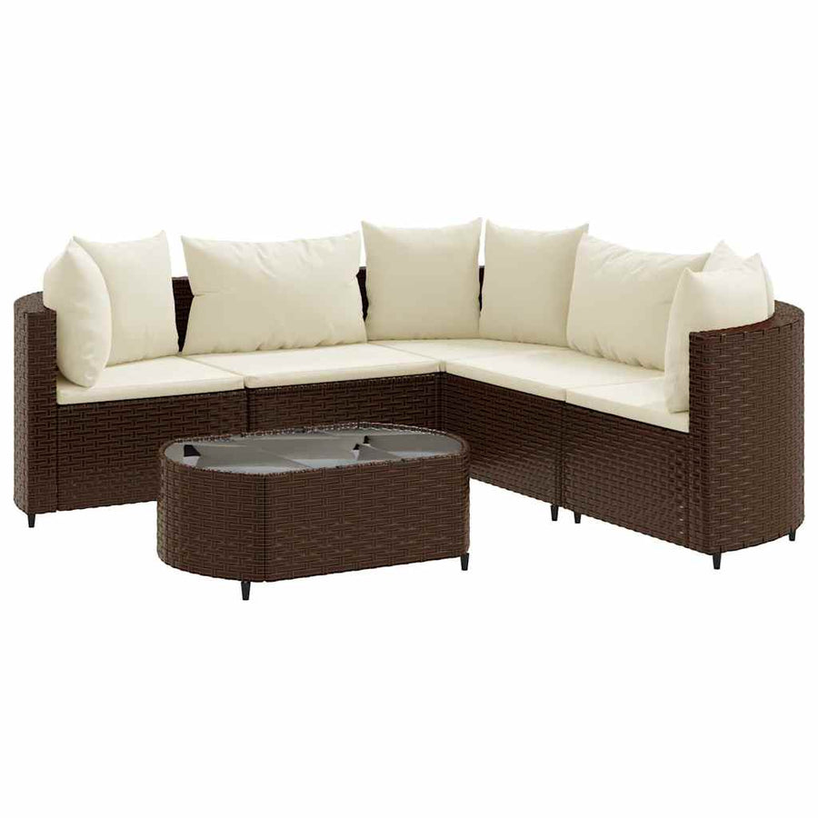 6-delige Loungeset met kussens poly rattan bruin