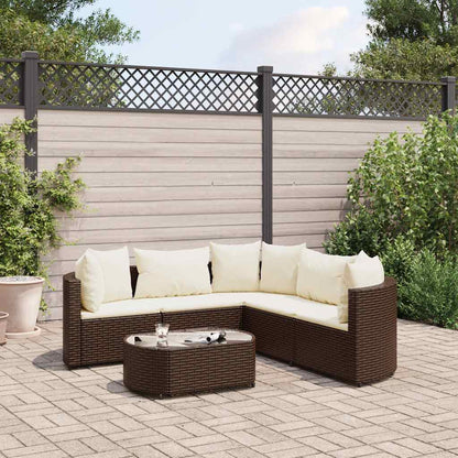 6-delige Loungeset met kussens poly rattan bruin