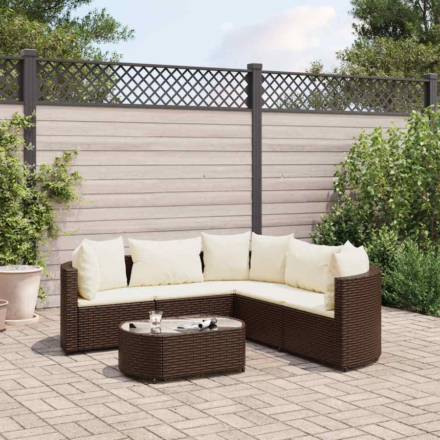 6-delige Loungeset met kussens poly rattan bruin