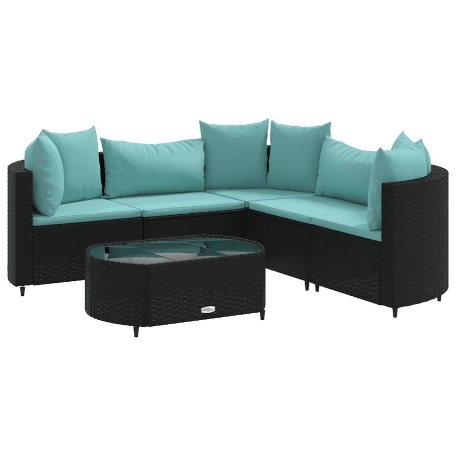 6-delige Loungeset met kussens poly rattan zwart