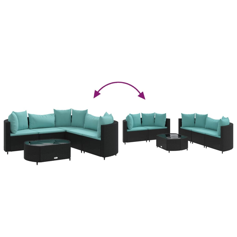 6-delige Loungeset met kussens poly rattan zwart