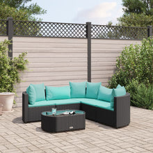 6-delige Loungeset met kussens poly rattan zwart