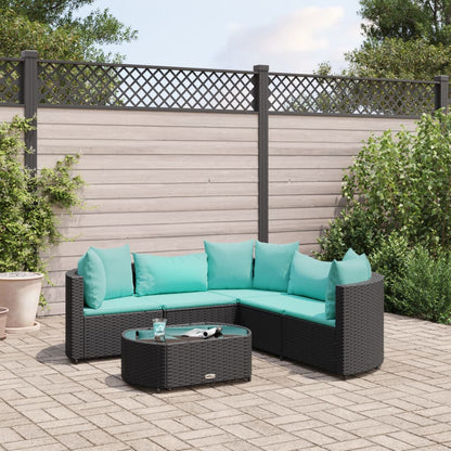 6-delige Loungeset met kussens poly rattan zwart