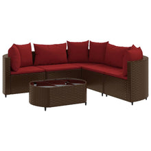 6-delige Loungeset met kussens poly rattan bruin