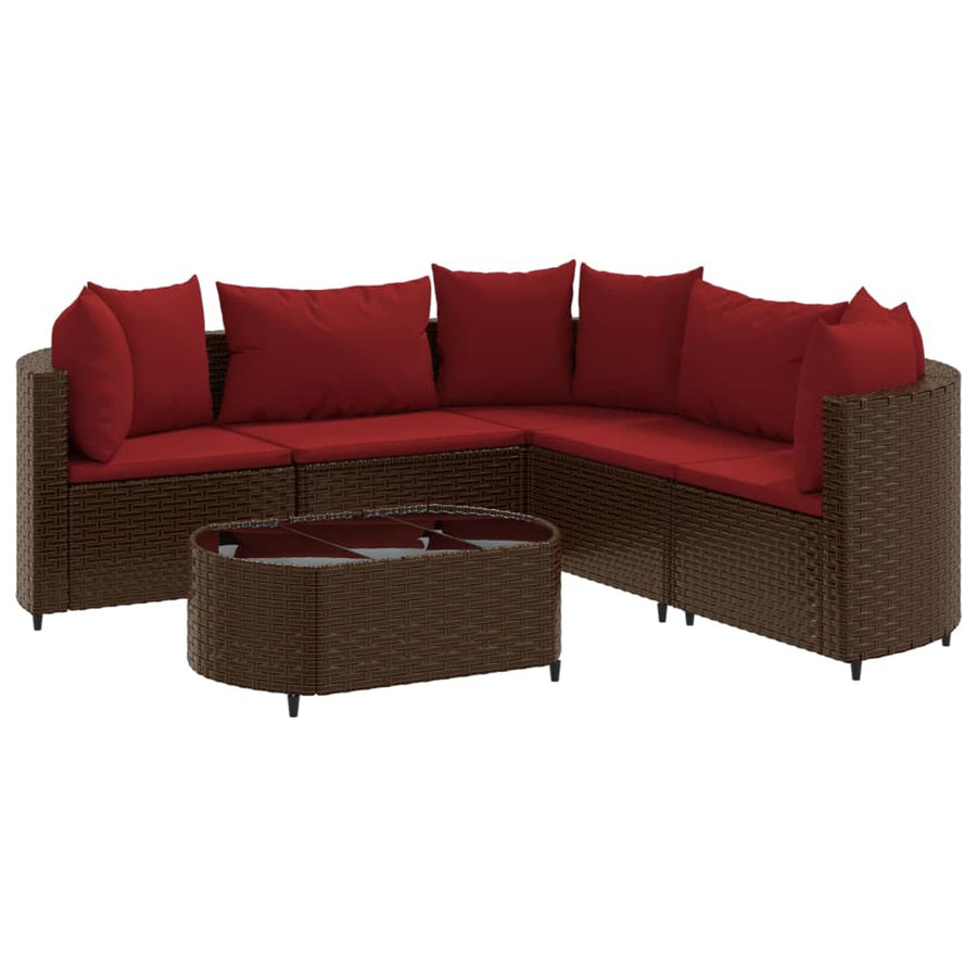 6-delige Loungeset met kussens poly rattan bruin