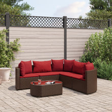 6-delige Loungeset met kussens poly rattan bruin