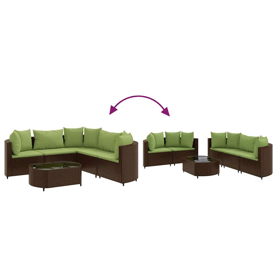 6-delige Loungeset met kussens poly rattan bruin
