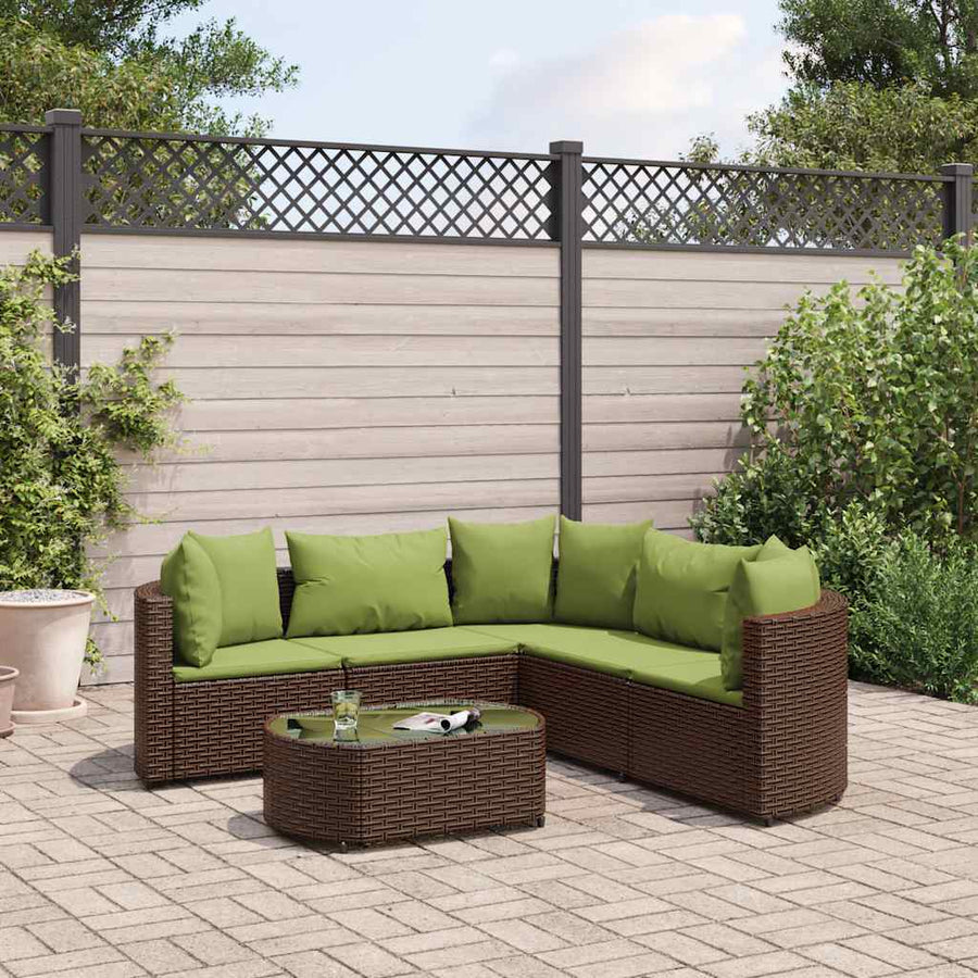 6-delige Loungeset met kussens poly rattan bruin