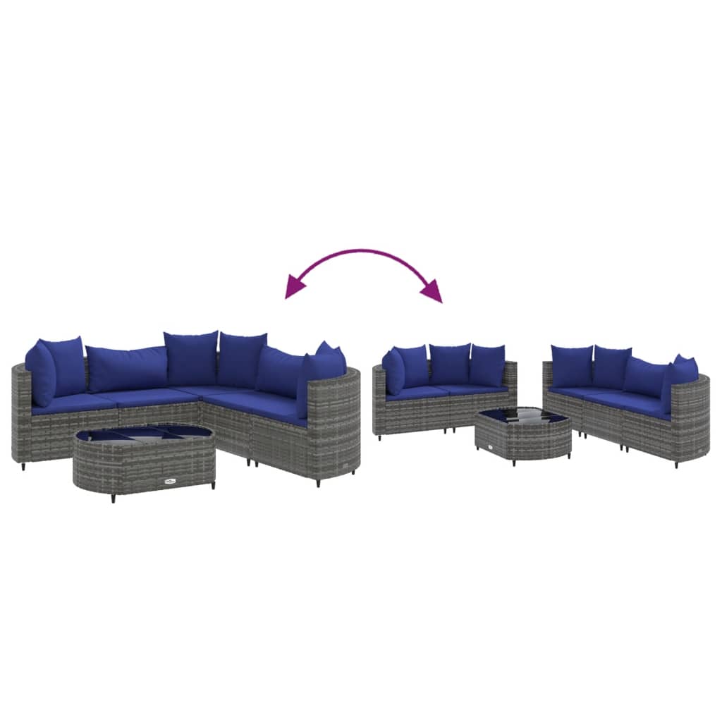 6-delige Loungeset met kussens poly rattan grijs