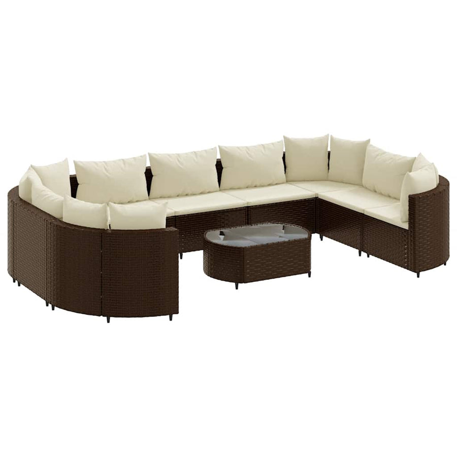 Loungeset Met Kussens Poly Rattan Bruin en crème