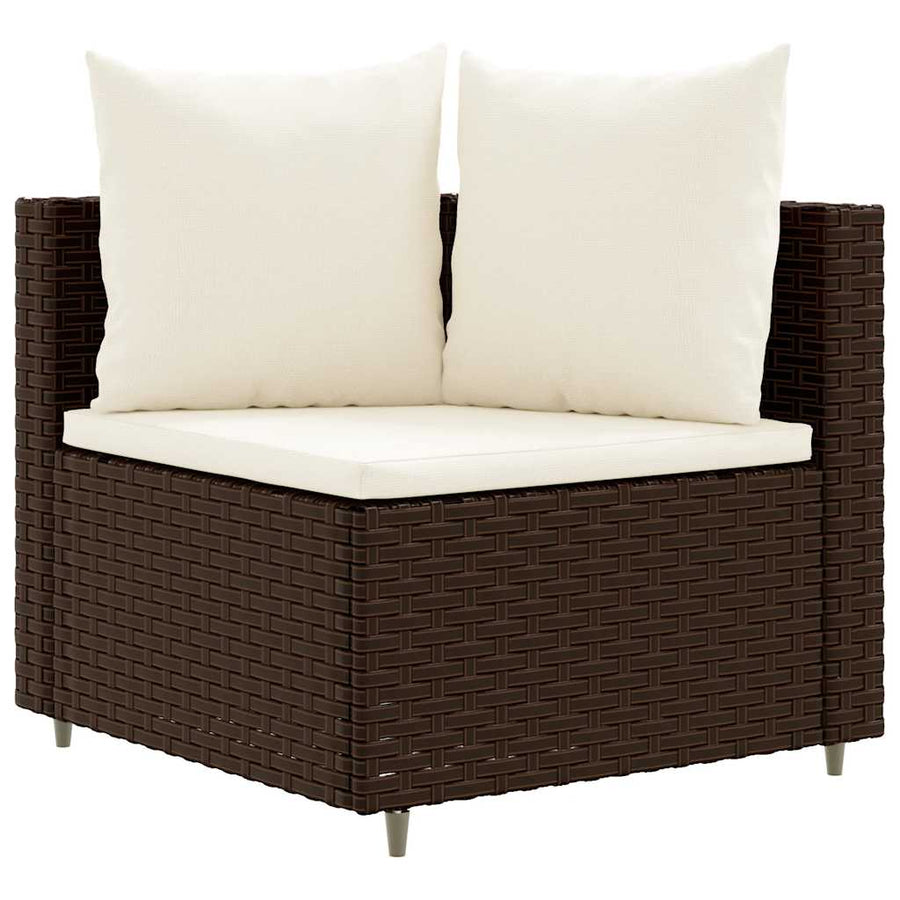 Loungeset Met Kussens Poly Rattan Bruin en crème
