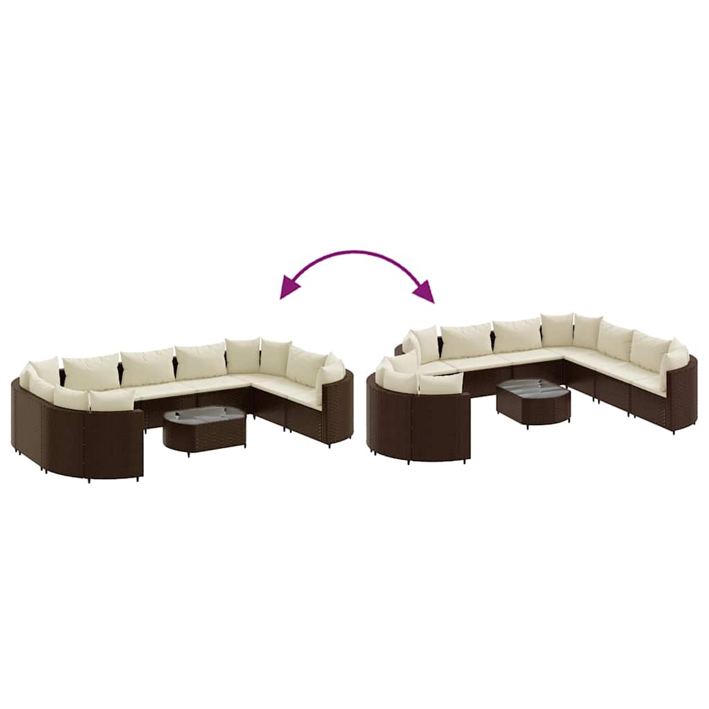 Loungeset Met Kussens Poly Rattan Bruin en crème