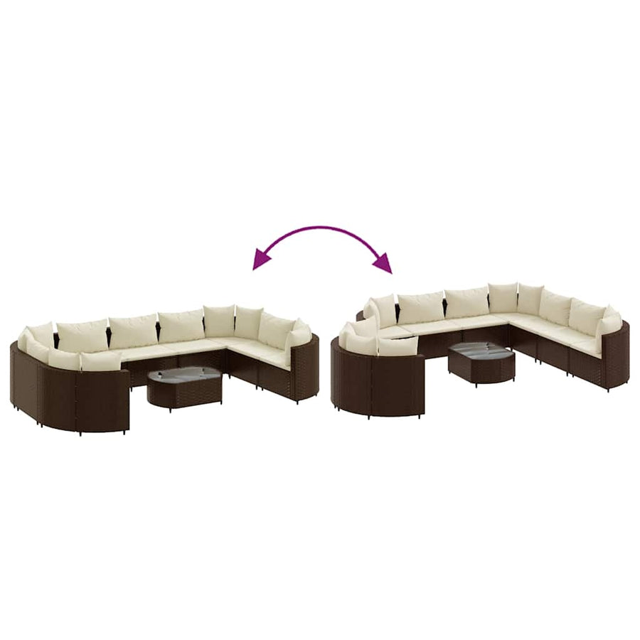 Loungeset Met Kussens Poly Rattan Bruin en crème