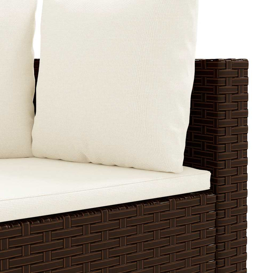 Loungeset Met Kussens Poly Rattan Bruin en crème