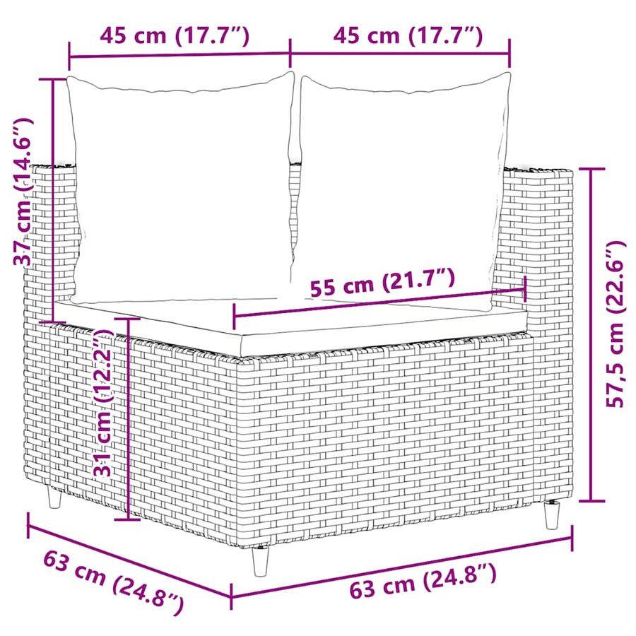 Loungeset Met Kussens Poly Rattan Bruin en crème